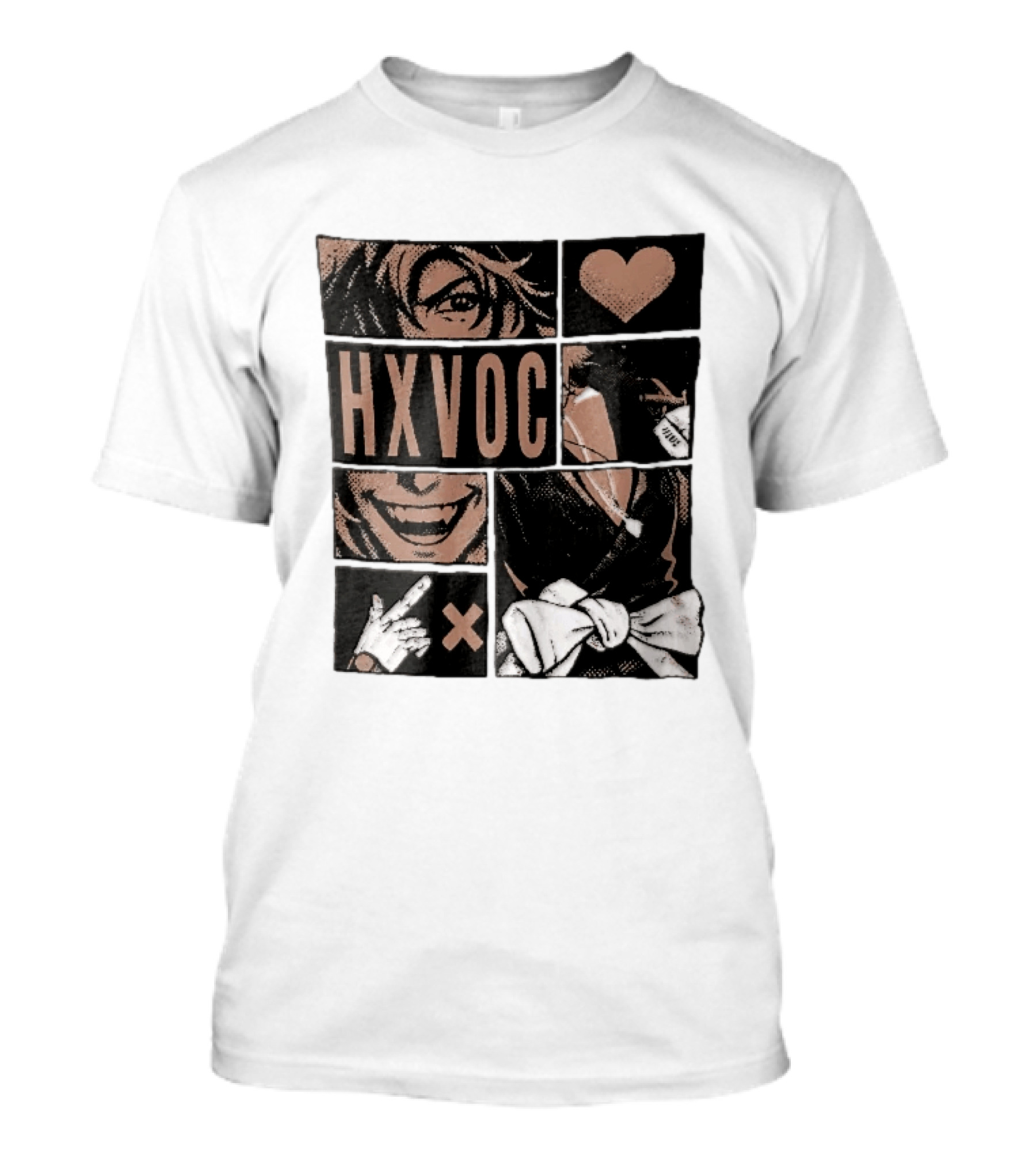 Hxvoc Halftone Manga Vampire Comic Panels Fangs Heart Bow T-Shirt