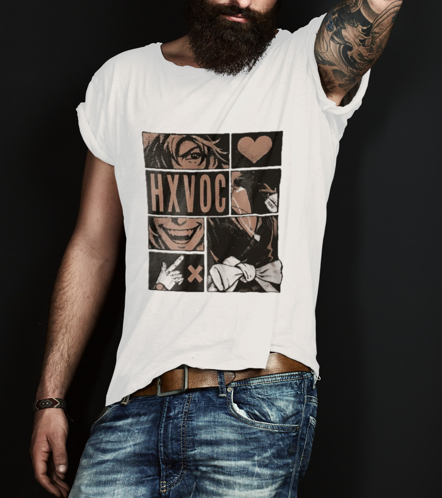 Hxvoc Halftone Manga Vampire Comic Panels Fangs Heart Bow T-Shirt