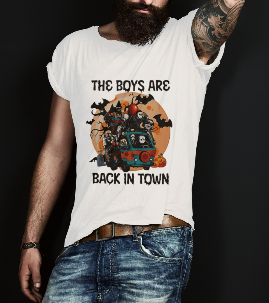 The Boys Are Back In Town Horror Characters Halloween Van Scene T-Shirt