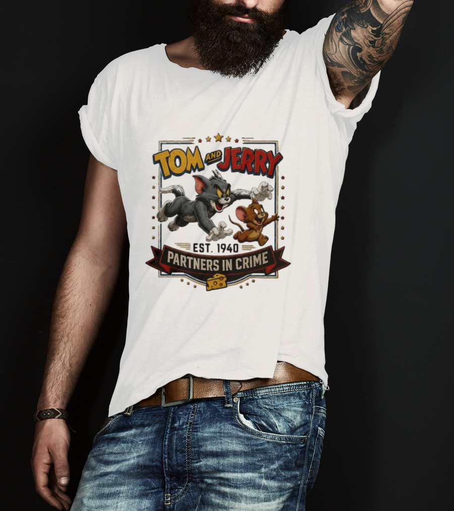 Tom And Jerry Partners In Crime Est 1940 Classic Cartoon Duo Adventure T-Shirt
