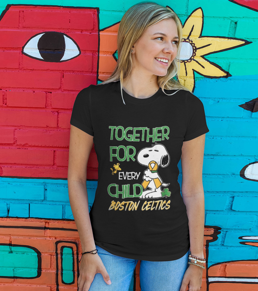 Boston Celtics Together Cartoon Dog Bird Awareness Ribbon Shamrock T-Shirt
