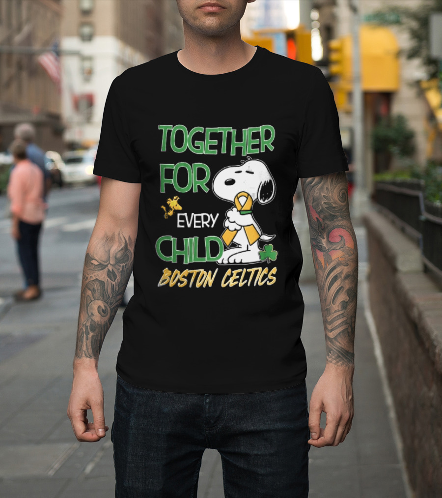 Boston Celtics Together Cartoon Dog Bird Awareness Ribbon Shamrock T-Shirt