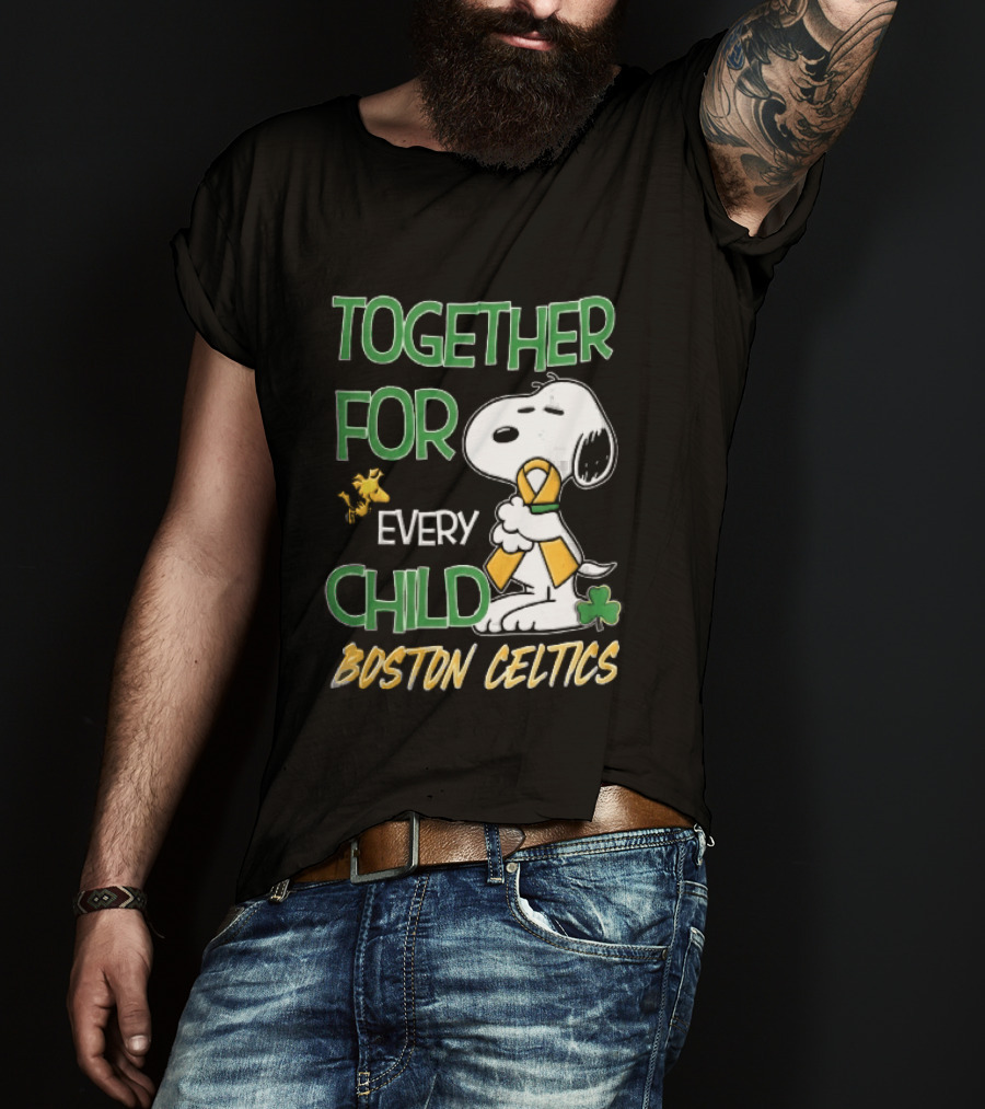 Boston Celtics Together Cartoon Dog Bird Awareness Ribbon Shamrock T-Shirt