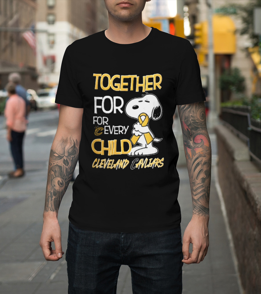 Cleveland Cavaliers Together For Every Child Cartoon Dog Yellow Ribbon T-Shirt