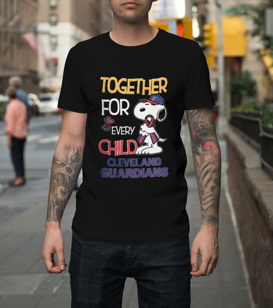 Cleveland Guardians Together For Every Child Snoopy Awareness Ribbon MLB T-Shirt
