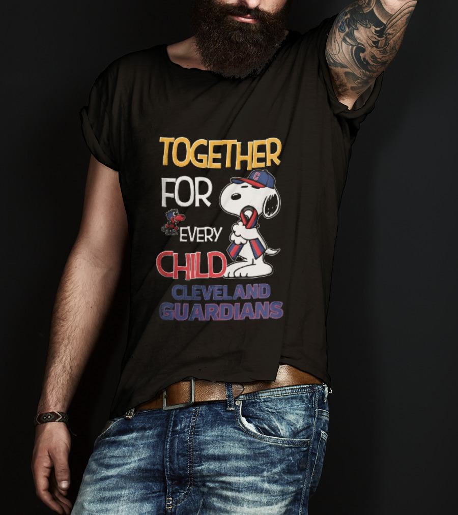 Cleveland Guardians Together For Every Child Snoopy Awareness Ribbon MLB T-Shirt
