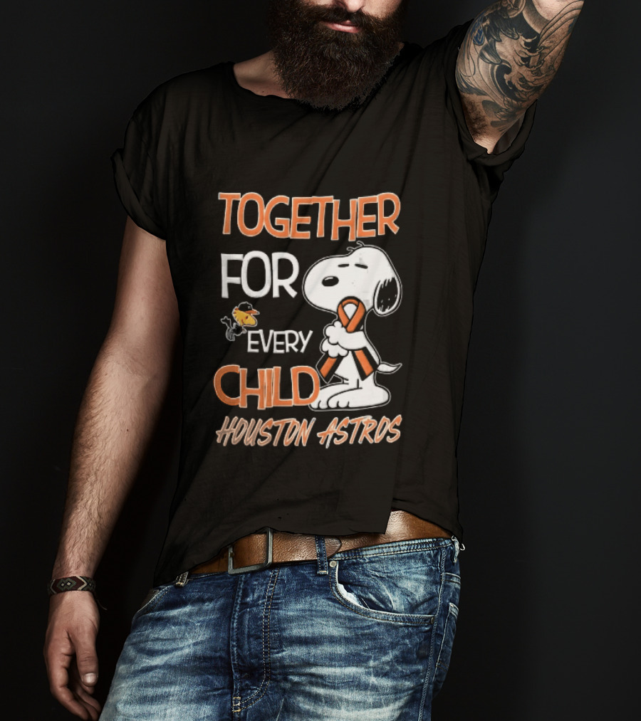 Together For Every Child Houston Astros Snoopy Woodstock Orange Ribbon MLB T-Shirt