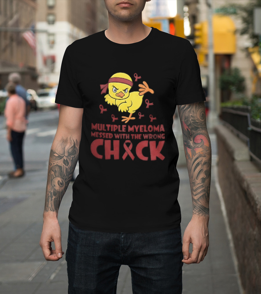 Multiple Myeloma Messed With The Wrong Chick Angry Yellow Bird Red Awareness Ribbons T-Shirt
