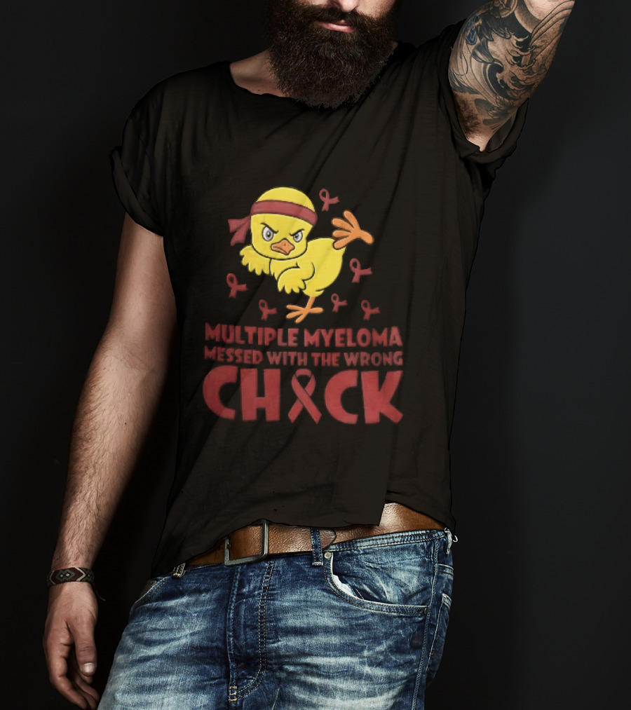 Multiple Myeloma Messed With The Wrong Chick Angry Yellow Bird Red Awareness Ribbons T-Shirt