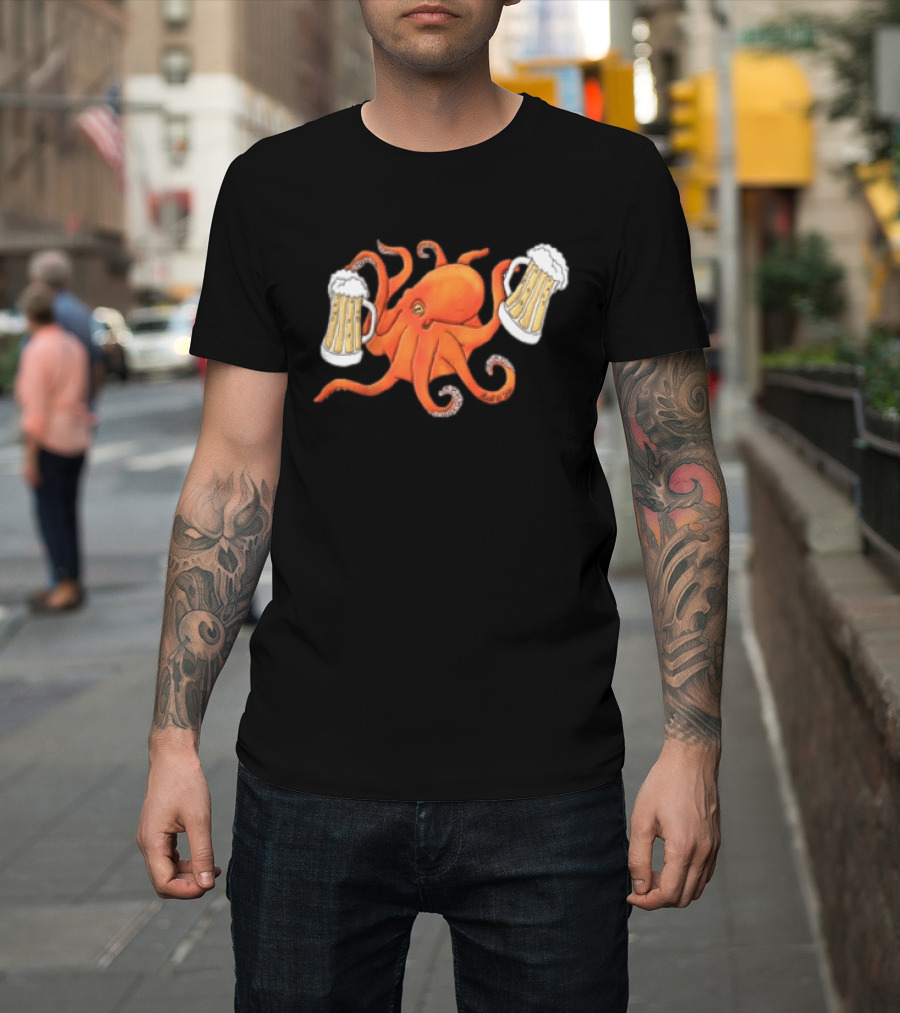 Octopus Holding Beers Meme Dual S Celebration T-Shirt