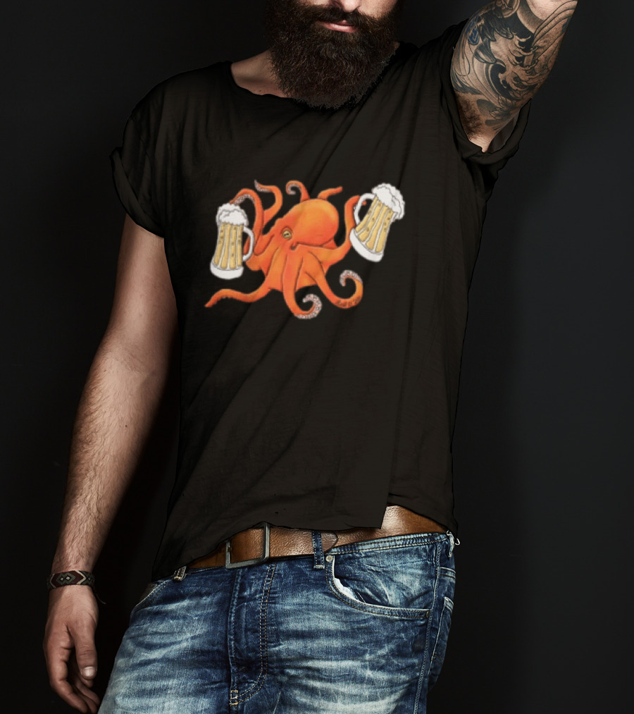 Octopus Holding Beers Meme Dual S Celebration T-Shirt