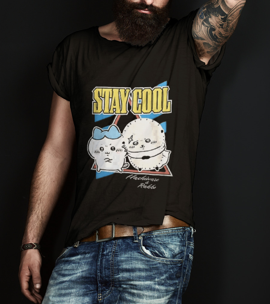 Stay Cool Hachiware And Rakko Distressed Cartoon Anime Characters T-Shirt
