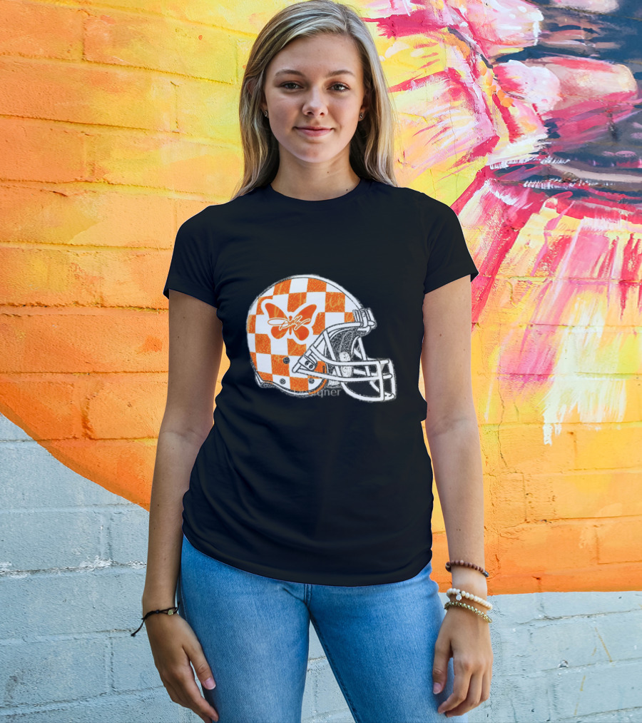 Tennessee Vols Football Helmet Checkerboard Butterfly Dolly Parton Version T-Shirt