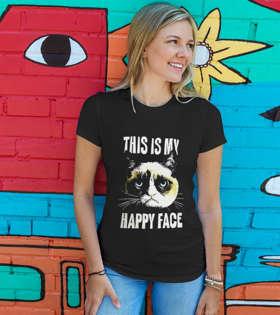 This Is My Happy Face Grumpy Cat Blue Eyes Frowning T-Shirt