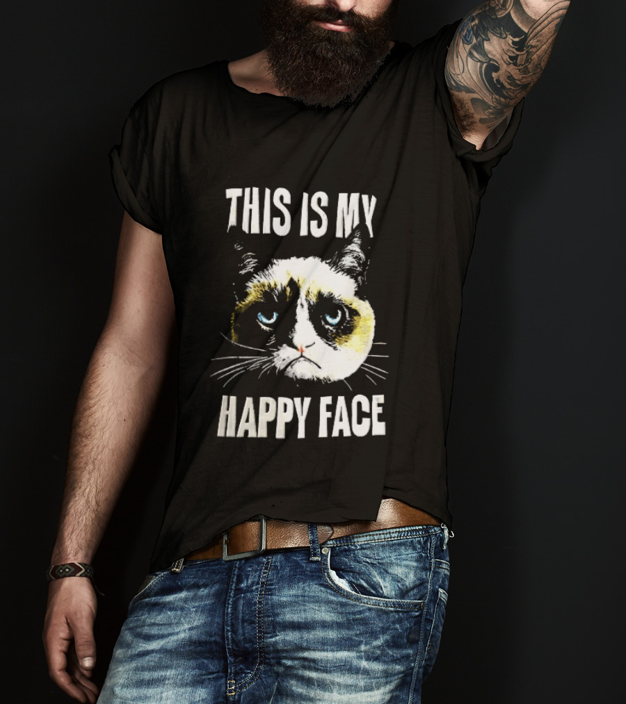 This Is My Happy Face Grumpy Cat Blue Eyes Frowning T-Shirt