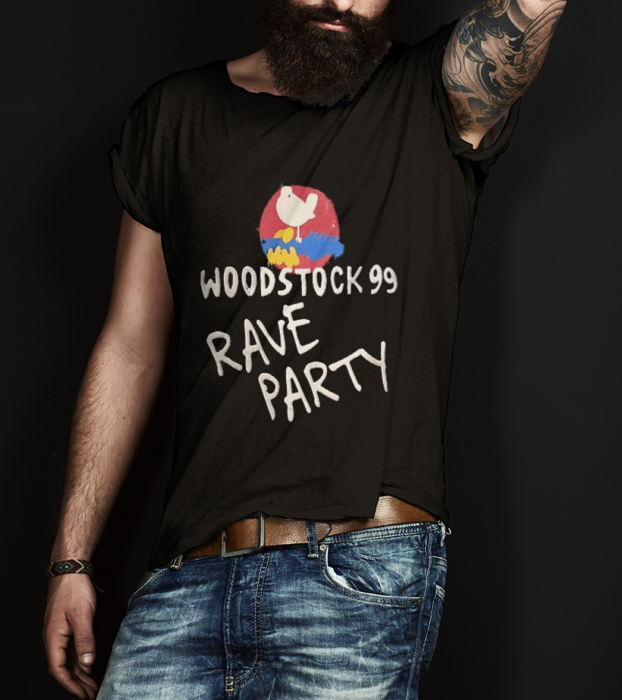 Woodstock 99 Rave Party White Dove Blue Guitar Red T-Shirt