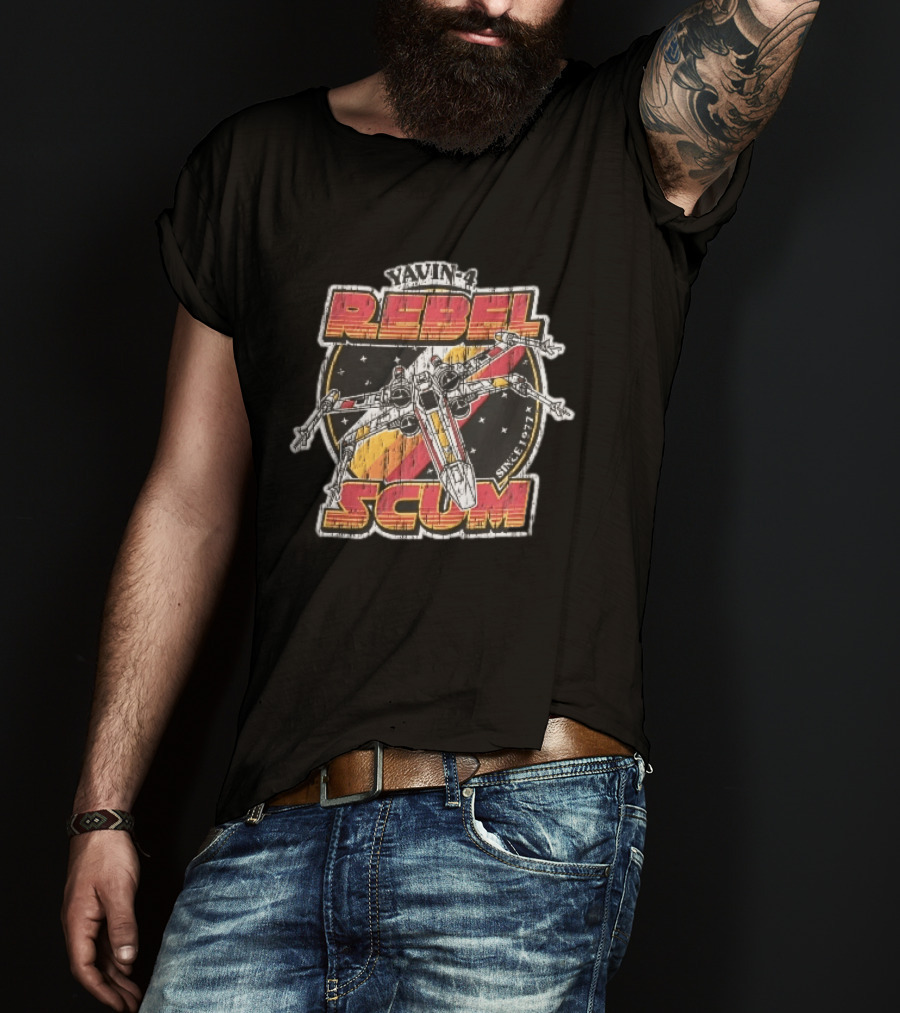 Yavin 4 Rebel Scum Since 1977 Distressed X Wing Starfighter Space T-Shirt