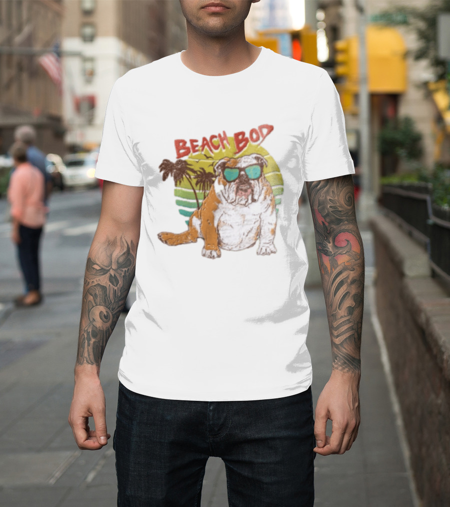 Beach Bod Bulldog With Sunglasses And Palm Trees T-Shirt