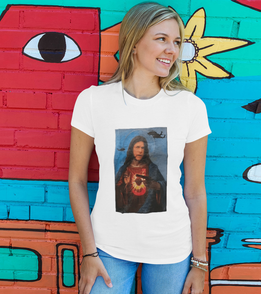 Jesus With Handgun And Military Helicopters Halo T-Shirt