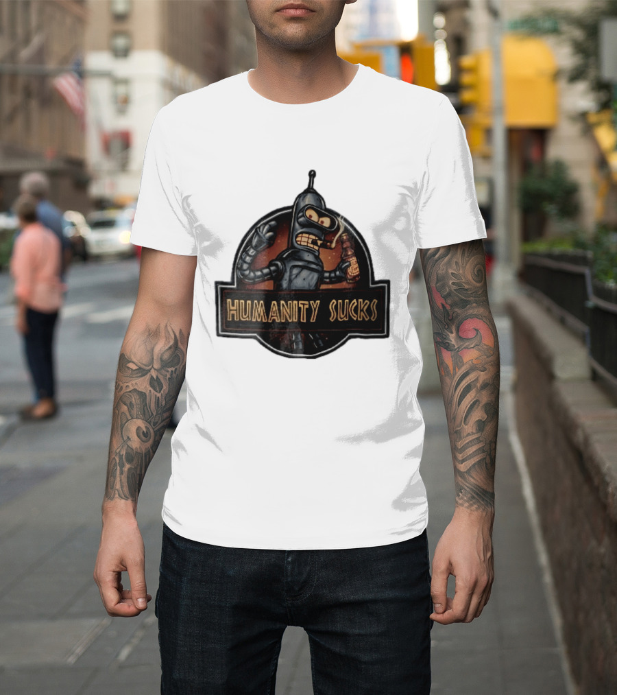 Humanity Sucks Robot Holding Beer T-Shirt