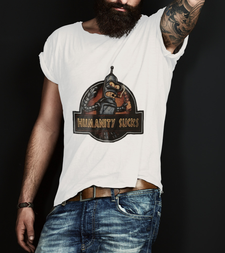 Humanity Sucks Robot Holding Beer T-Shirt