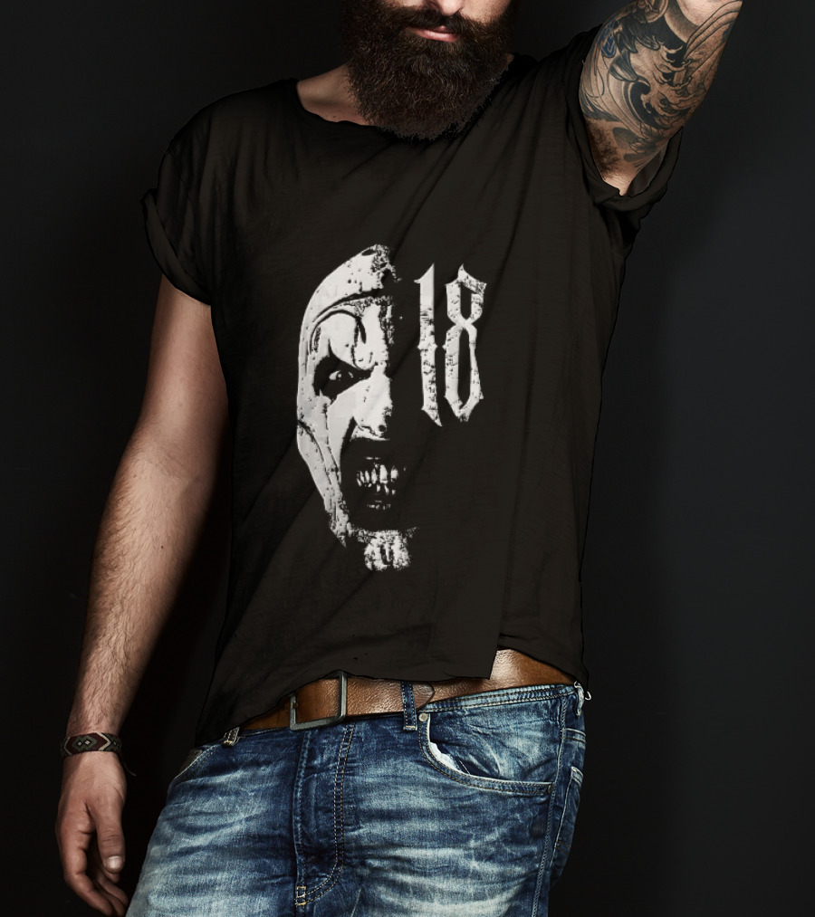 18 Terrifier Clown Distressed Half Face Screaming T-Shirt