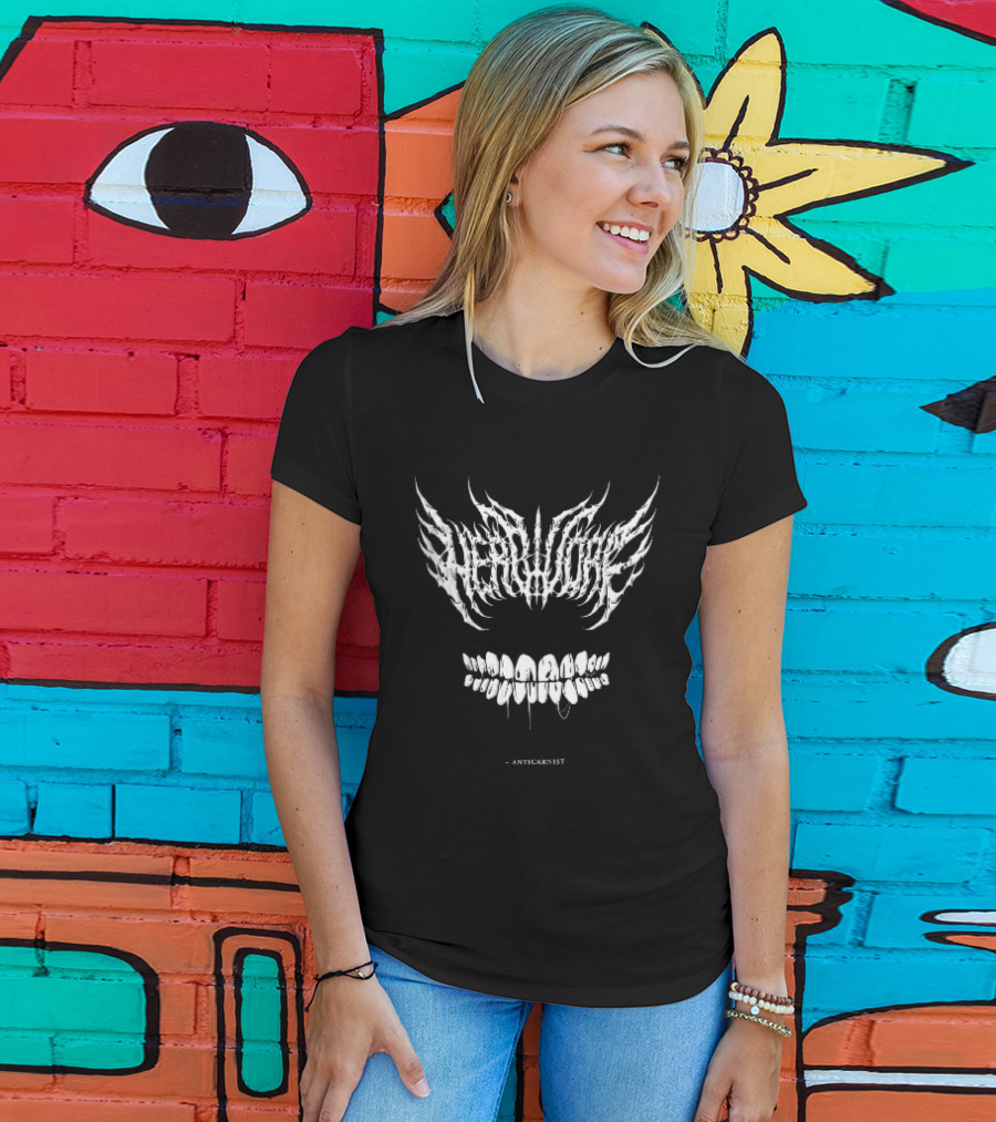 Anticarnist Herbivore Spiky Death Metal Dripping Teeth T-Shirt