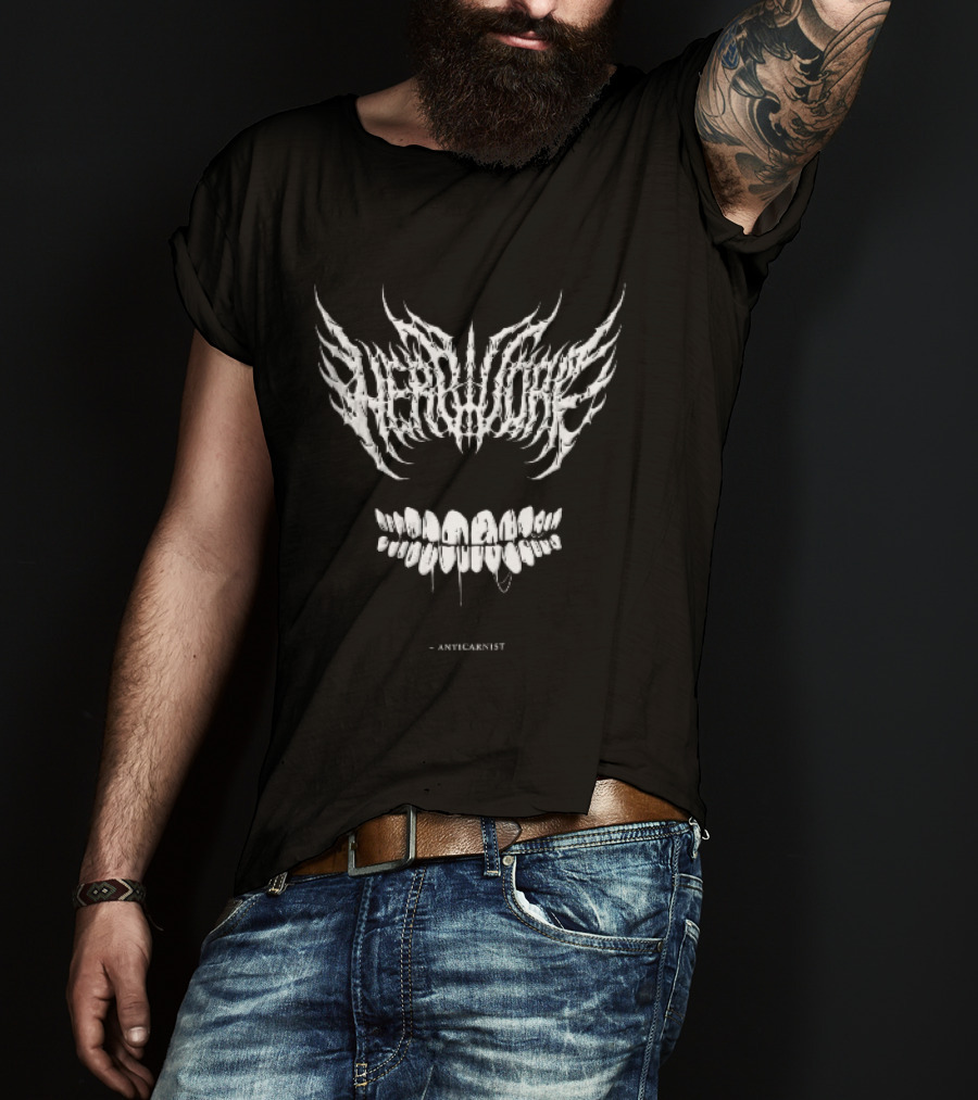 Anticarnist Herbivore Spiky Death Metal Dripping Teeth T-Shirt