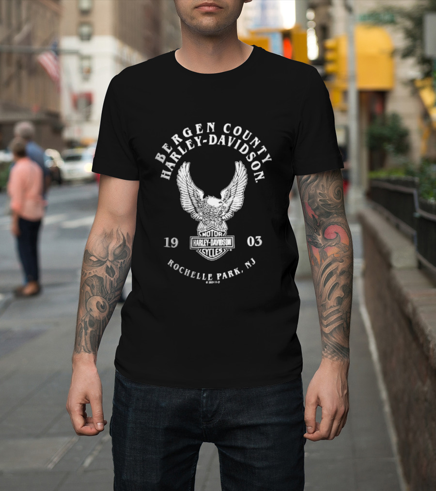 Bergen County Harley Davidson Motor Cycles Eagle Wings Rochelle Park NJ 1903 T-Shirt