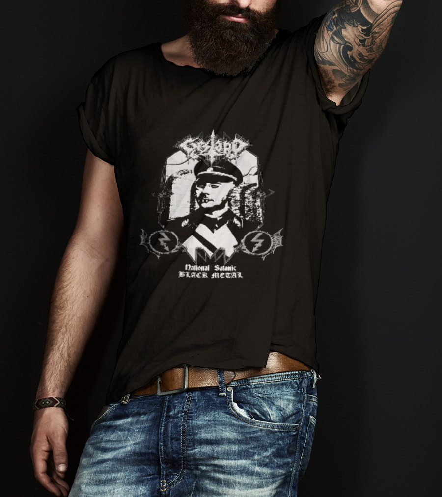 Gestapo National Satanic Black Metal Nazi Ss Officer Halftone Spiky Frame T-Shirt