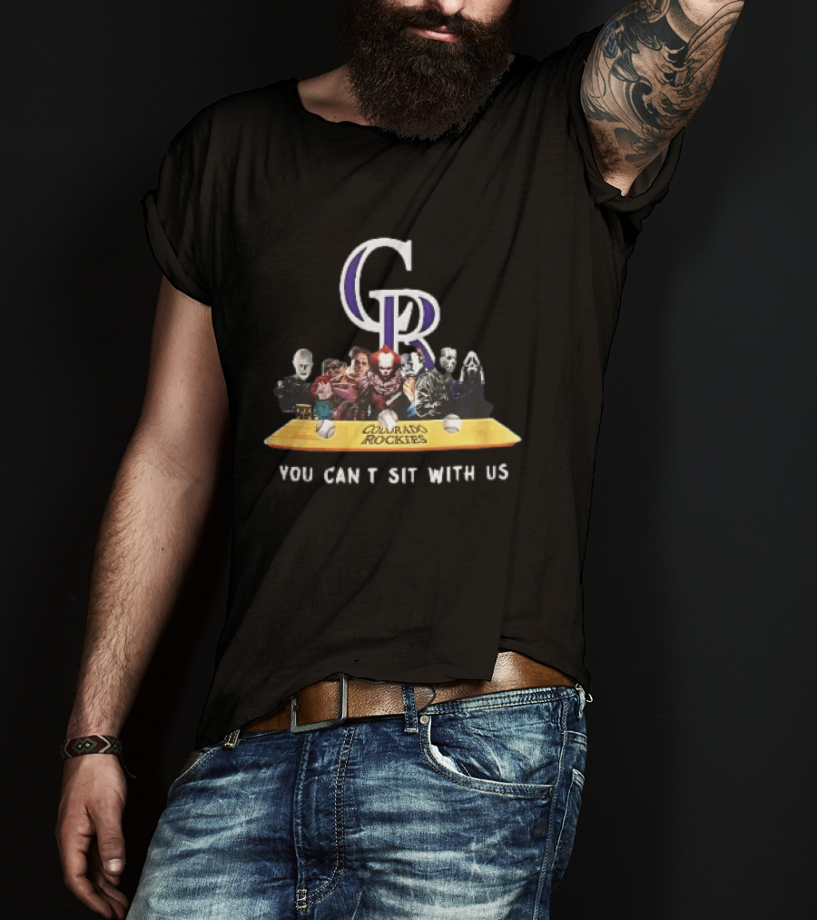 Colorado Rockies MLB Horror Movie Villains You Can't Sit With Us Baseball Bat T-Shirt