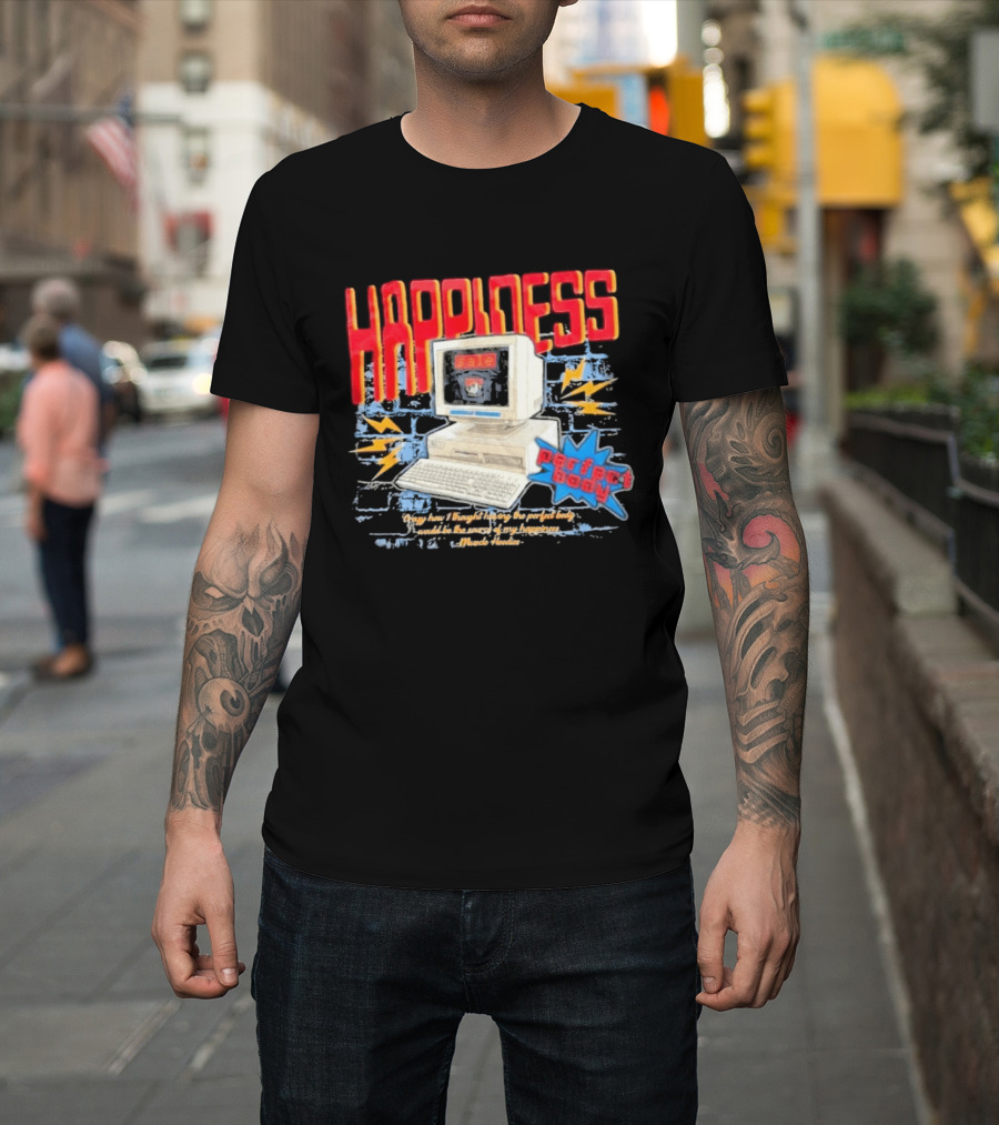 Happiness Perfect Body Retro Computer Lightning Bolts T-Shirt
