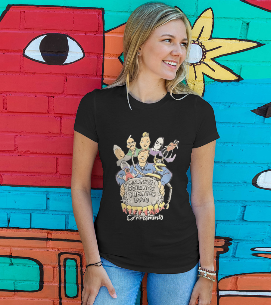 Mystery Science Theater 3000 Rifftrax Experiments Nelson Cartoon Caricature Host Robots Moon Rock T-Shirt