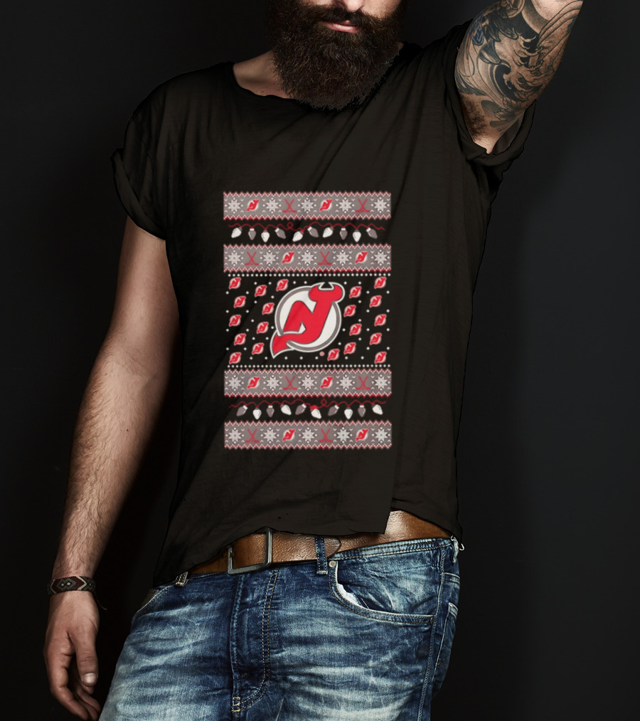 New Jersey Devils Christmas Holiday Lights T-Shirt
