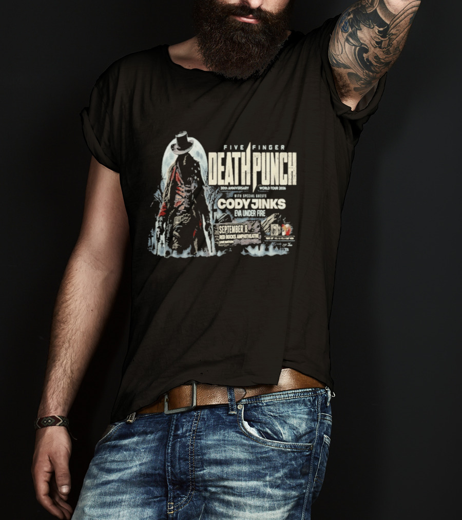 Five Finger Death Punch Red Rocks 20th Anniversary 2026 Cody Jinks Special Guest Denver CO T-Shirt