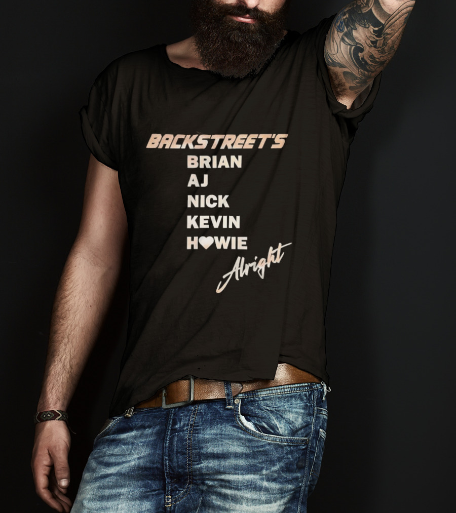 Backstreet's Brian AJ Nick Kevin Howie Alright Heart Cursive Gold T-Shirt