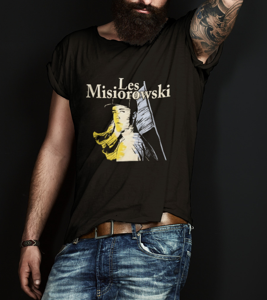 Les Misiorowski Baseball Pitcher Long Hair Flag Sketch T-Shirt