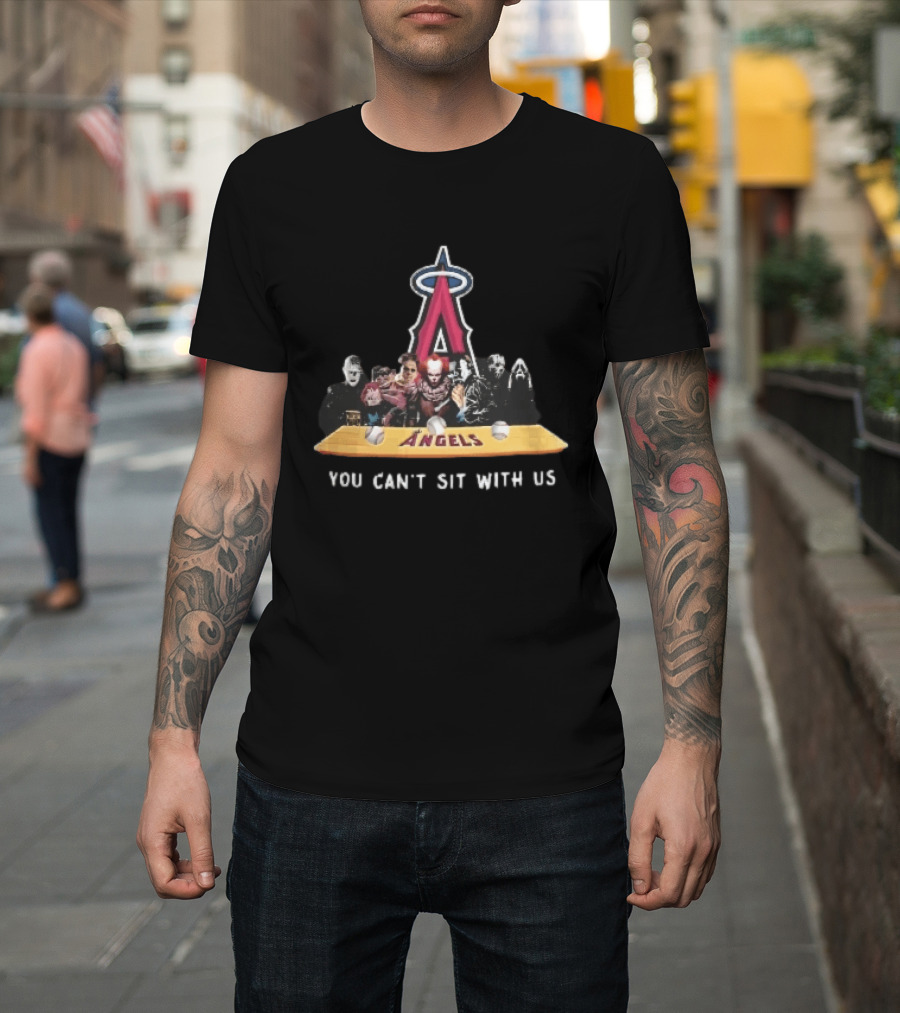 Los Angeles Angels MLB Horror Characters You Can't Sit With Us Bench Baseballs T-Shirt