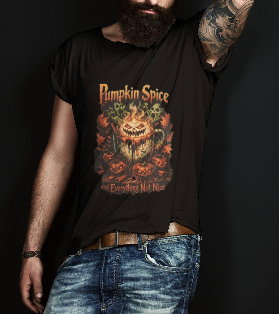 Pumpkin Spice And Everything Not Nice Evil With Ghosts And Skulls Steam T-Shirt
