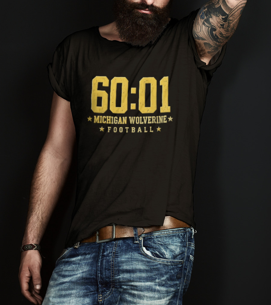 Michigan Wolverines 60:01 Distressed Yellow Football Stars T-Shirt