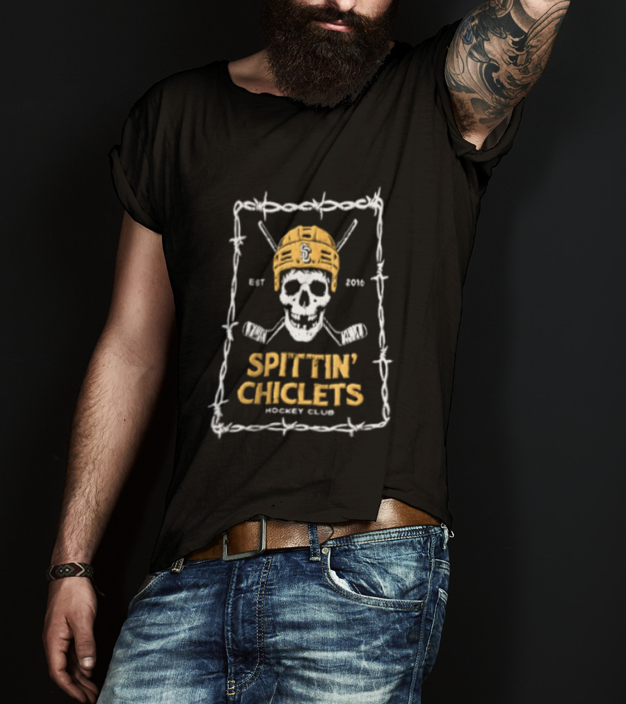 Spittin' Chiclets Skull Hockey Club Barbed Wire T-Shirt