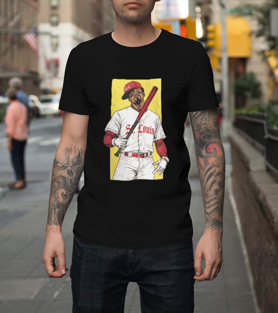 St Louis Cardinals STL Baseball Player Caricature With Bat T-Shirt