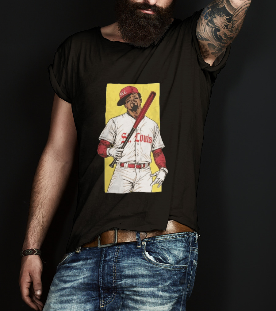 St Louis Cardinals STL Baseball Player Caricature With Bat T-Shirt