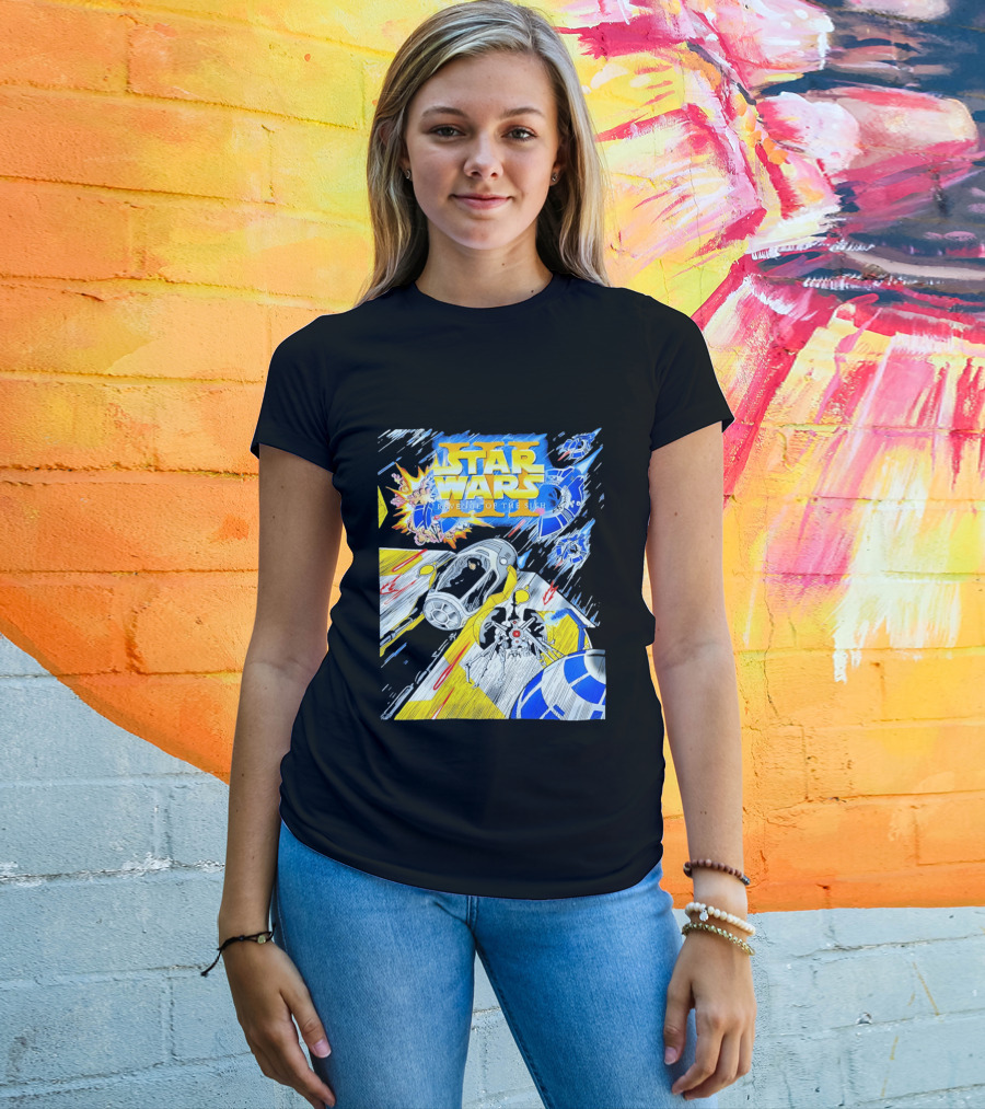 Star Wars Revenge Of The Sith Galactic Battle Artwork Featuring Anakin Skywalker And Iconic Droid Spaceships T-Shirt
