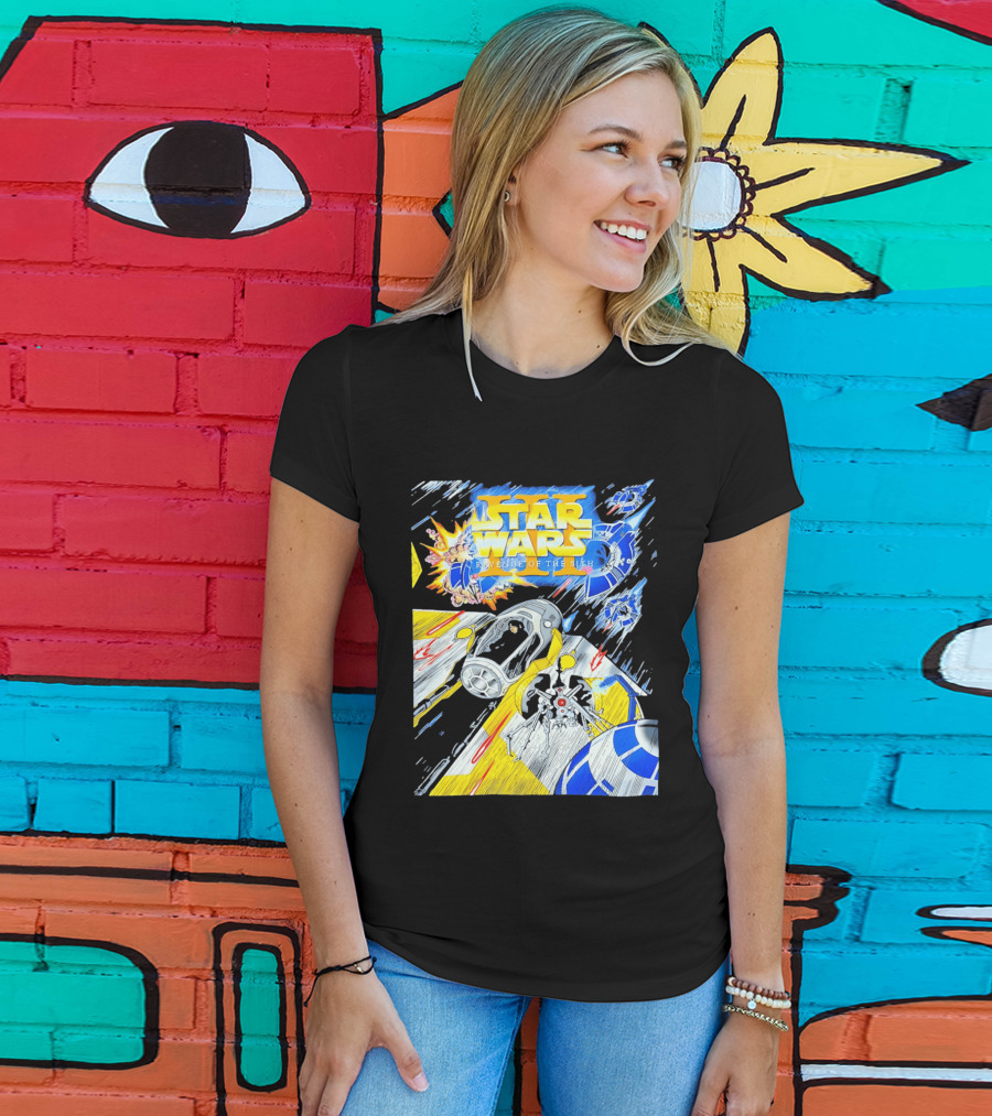Star Wars Revenge Of The Sith Galactic Battle Artwork Featuring Anakin Skywalker And Iconic Droid Spaceships T-Shirt