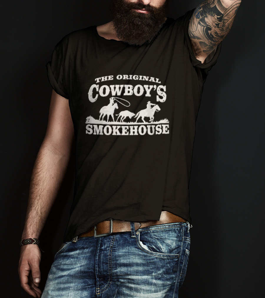 The Original Cowboys Smokehouse Riders Horses Lassoing Bull T-Shirt