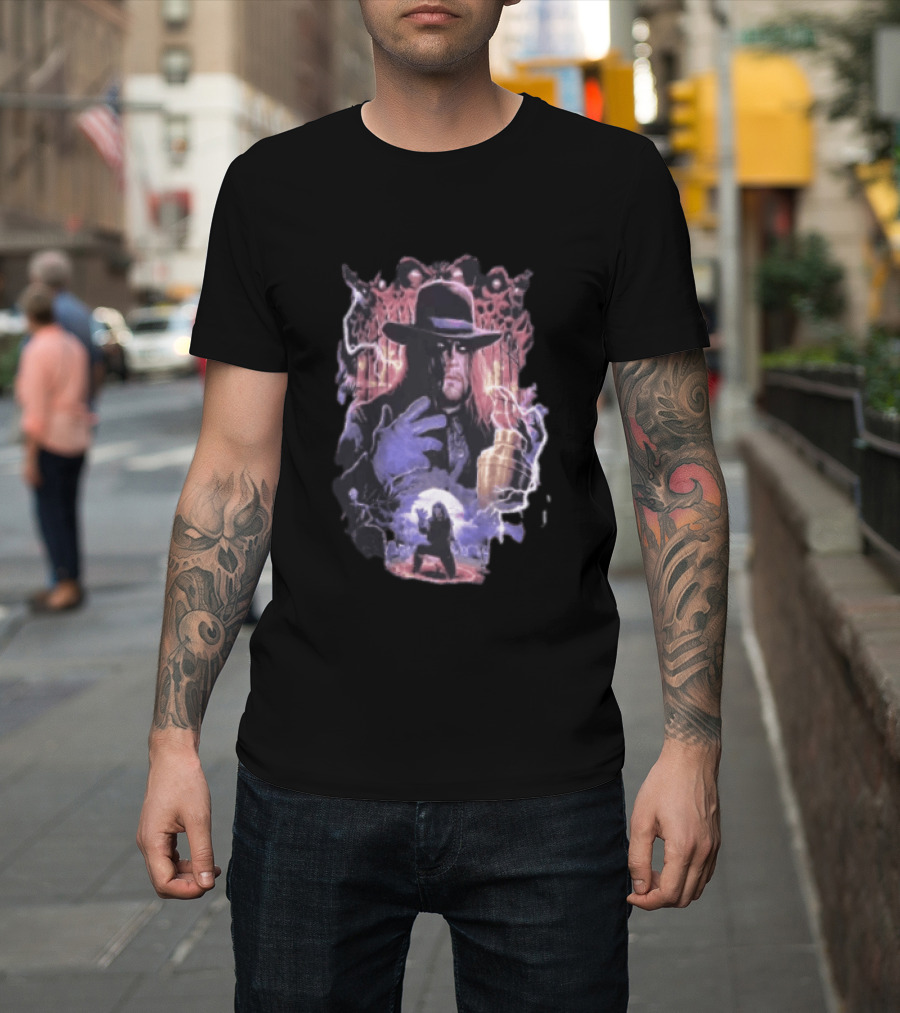 The Undertaker WWE Wrestler Vintage Style With Lightning And Urn T-Shirt