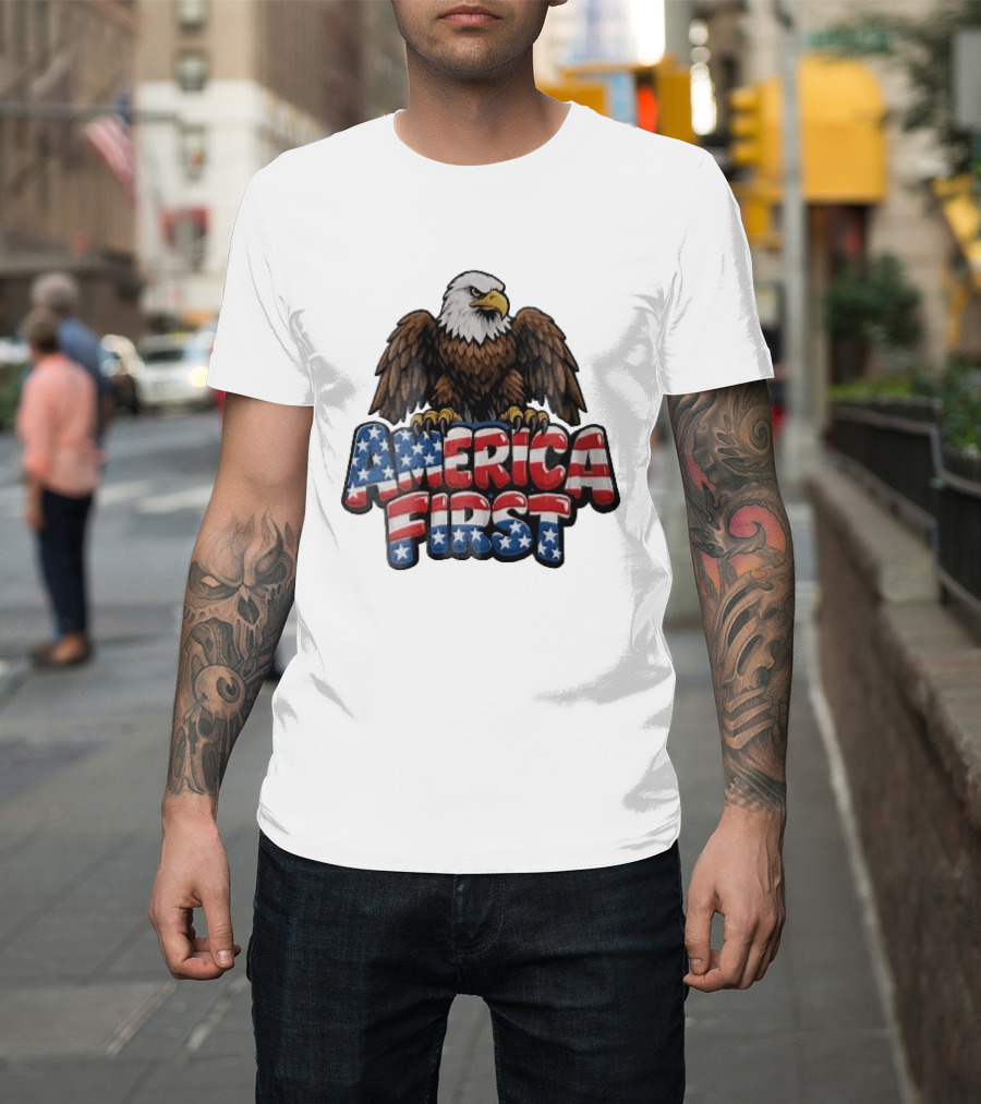 America First Bald Eagle Stars Stripes Patriotic T-Shirt