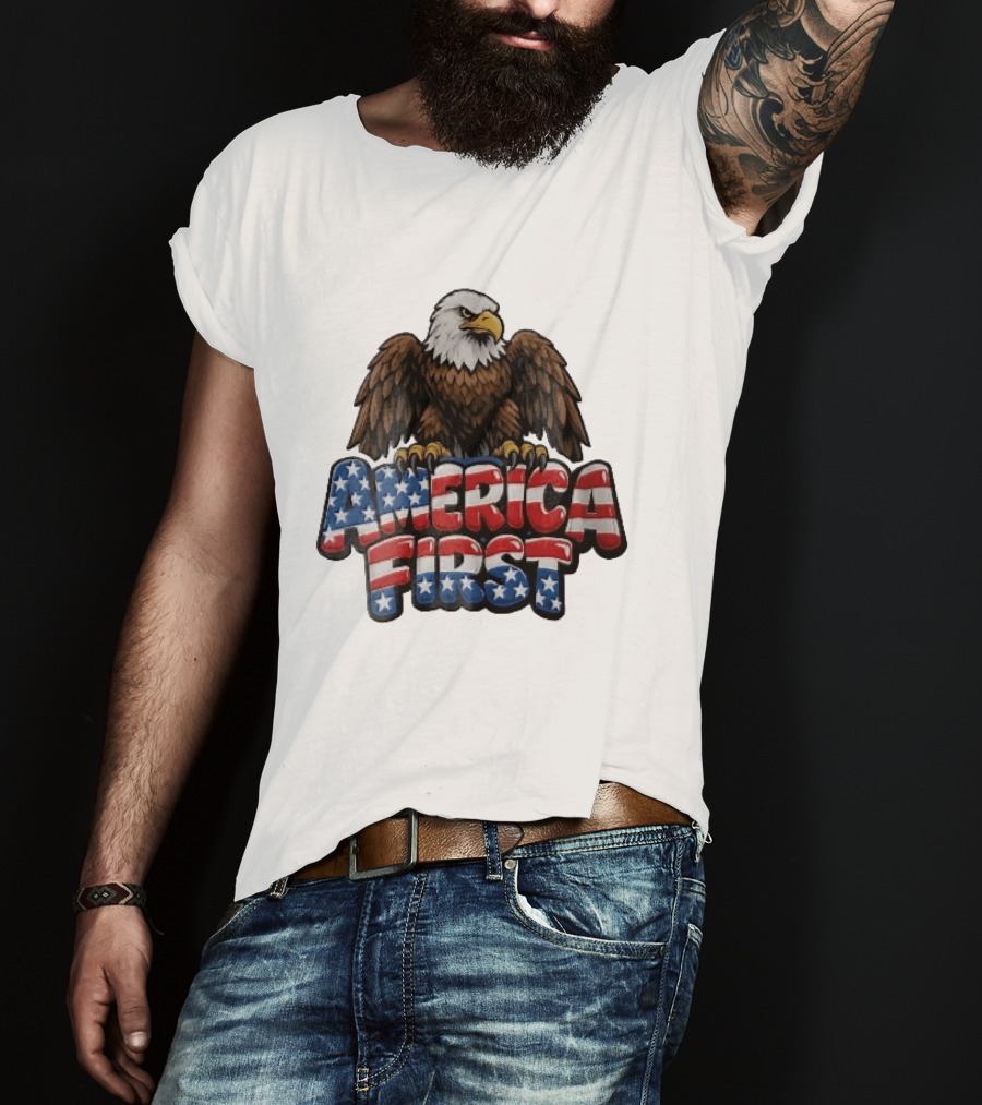 America First Bald Eagle Stars Stripes Patriotic T-Shirt