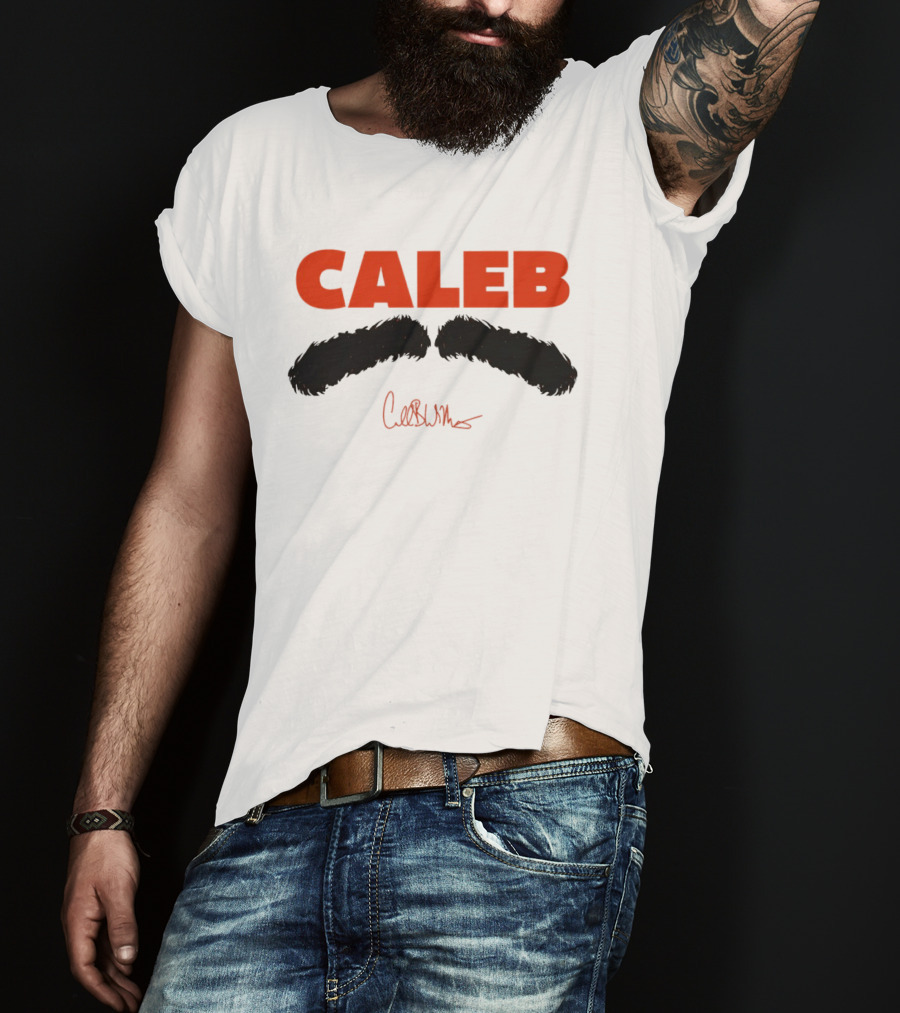 Caleb Mustache Red Text Signature T-Shirt
